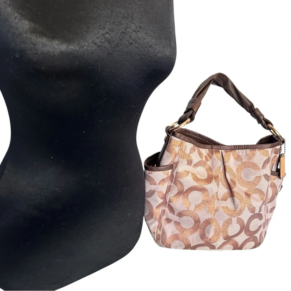 Coach Parker Rose Gold Op Art Signature Logo Hobo Shoulder Bag Y2K Purse 13508 - Picture 3 of 15